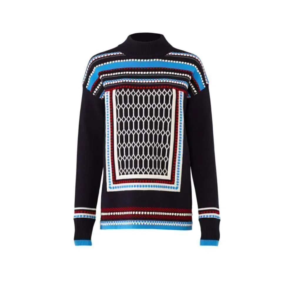 TORY BURCH Navy Printed Knitted Sara Sweater SMALL/ US 4-6